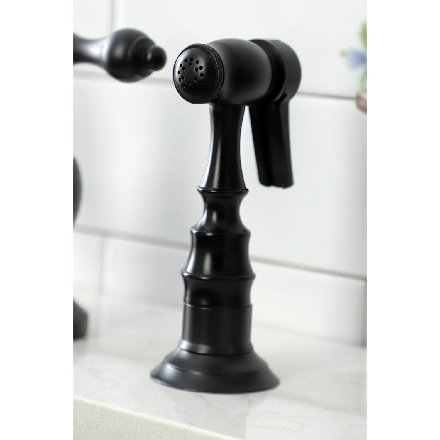 Kingston Heirloom KS7750ALBS - English Country Two-Handle 3-Hole Deck Mount Bridge Kitchen Faucet with Brass Sprayer, Matte Black — thumbnail 2